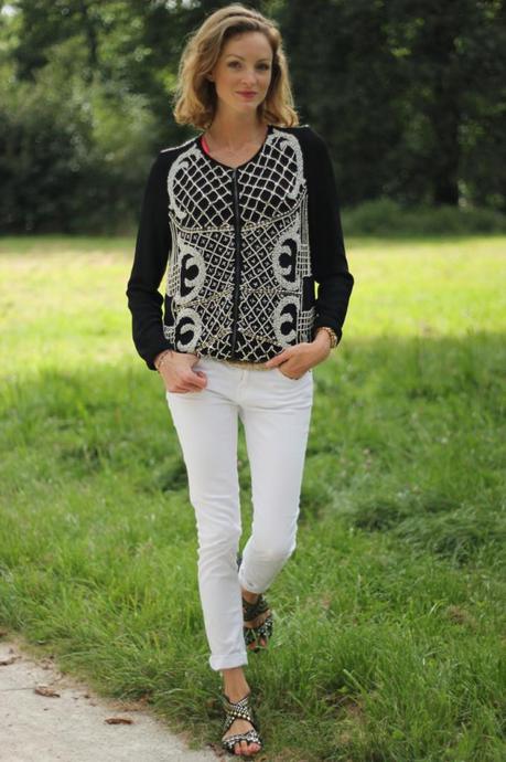 blouson brodé perles noir et blanc zara