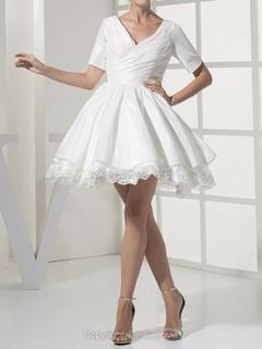 Forme Princesse Col V Court/Mini Taffeta Robe de Mariée avec Dentelle #Mfr00017843