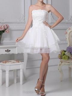 Forme Princesse Sans bretelle Court/Mini Organza Robe de Mariée avec Dentelle #Mfr00017800