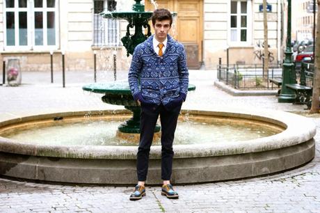 BLOG-MODE-HOMME_Preppy_River-Island_Aztec-Cardigan_Cravate-Tricot_Derbies-Clarks_Dandy_Style_Mensfashion_Paris