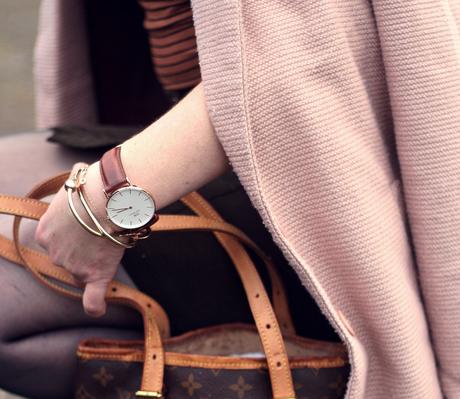 look-style-70-marron-vieux-rose-louisvuitton-vintage-danielwellington-newlook-jupebouton