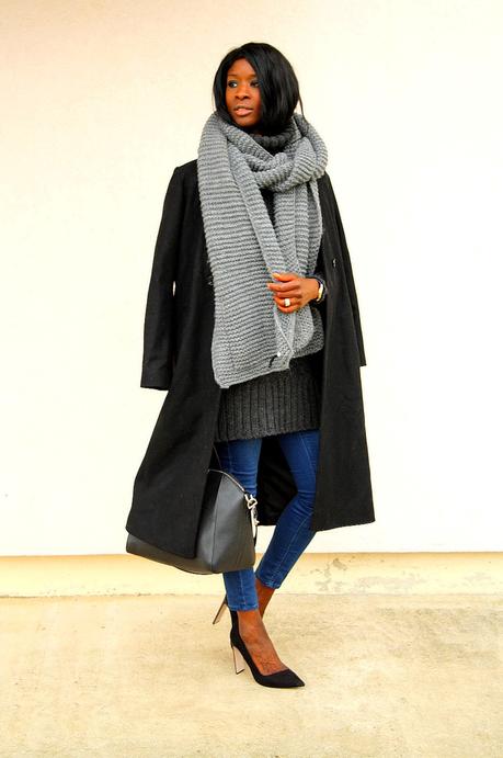 Blog mode manteau long  sac Givenchy Antigona jeans maxi echarpe escarpins pointus 