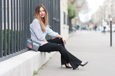 look mode casual jean noir pattes d'eff et chemisier