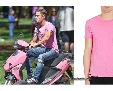STYLE : Zac Efron in pink t-shirt on ‘Baywatch’ set