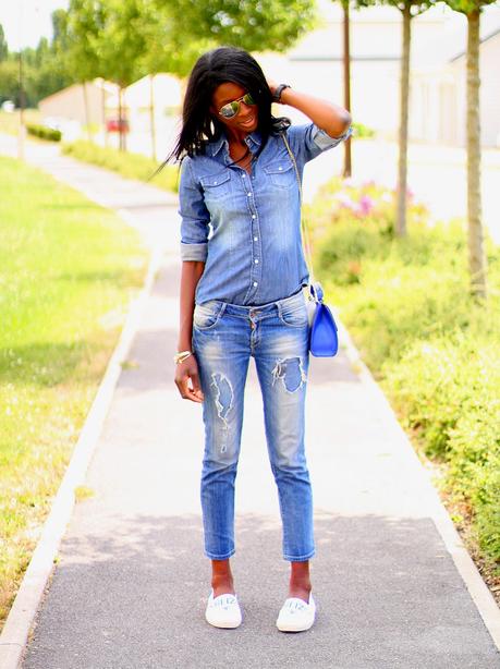 rayban-aviateur-mirror-sunglasses-espadrilles-kenzo-mini-sac-furla-jeansdechire-zara-chemise-jeans-hm-larsson-jennings-montre-blog-mode