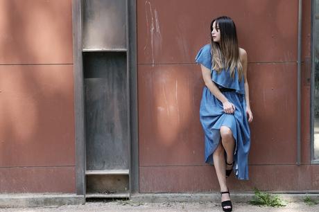 denim dress off shoulder i am denim