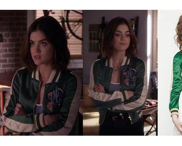 PRETTY LITTLE LIARS : Aria Montgomery (Lucy Hale) with a green varsity jacket in s7ep09