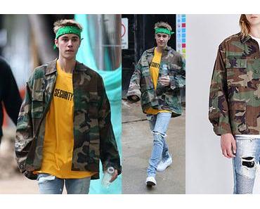 STYLE : Justin Bieber in a camo shirt