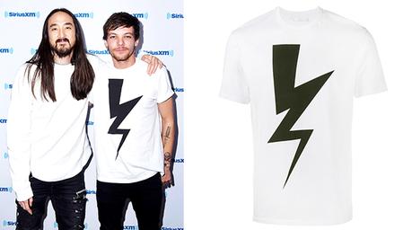 STYLE : Louis Tomlinson wearing a lightning bolt logo t-shirt from Neil Barrett
