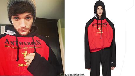 STYLE : Louis Tomlinson wearing a  Red & Black Champion Edition Antwerpen Hoodie