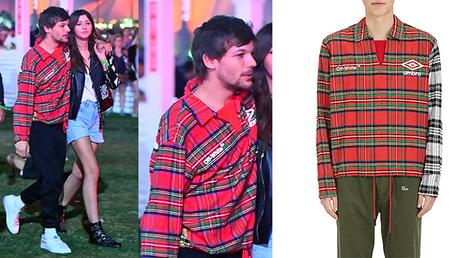 COACHELLA 2017 : Louis Tomlinson with an Umbro x Off-White Tartan Cotton Flannel Shirt