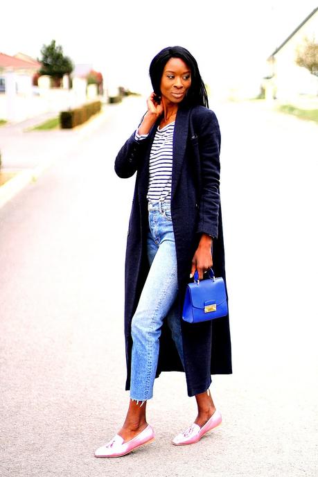 high-waist-jeans-long-coat-loafers-trend