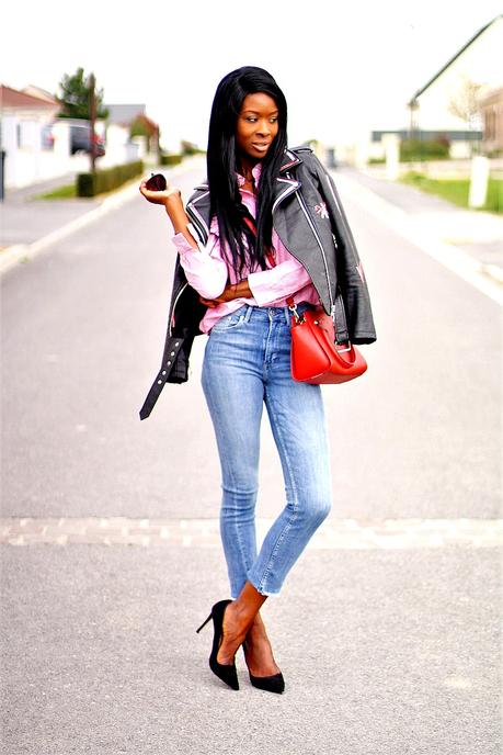 perfecto-imprime-chemise-rayee-jeans-slim-sac-rouge