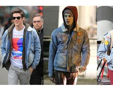 STYLE : Grant Gustin customizes his denim bomber jacket with patches