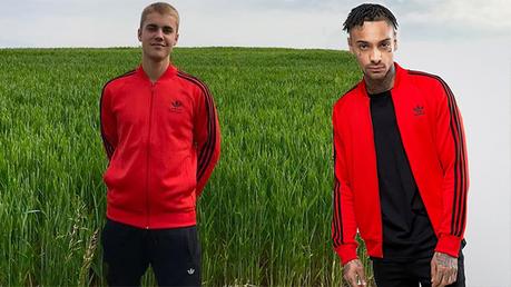 STYLE : Justin Bieber in an adidas Originals Superstar  red Track Jacket