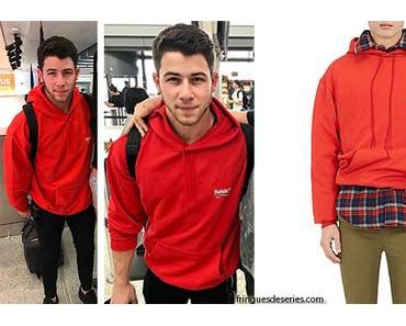 STYLE : Nick Jonas in Balenciaga red hoodie