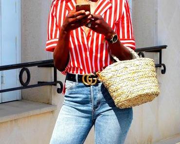 Denim and red stripes