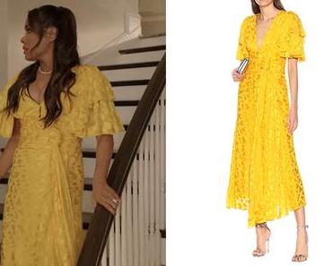 DYNASTY : Cristal’s jacquard yellow dress in S5E01
