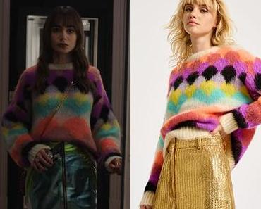 EMILY IN PARIS : Emily’s Multicolor scallop intarsia-knitted sweater in S3E01