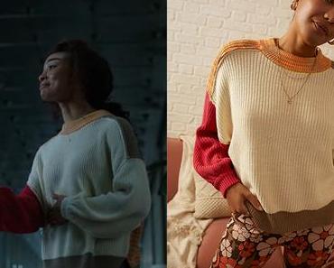 KALEIDOSCOPE : Hannah’s jumper with multicoloured panels  in the Red episode