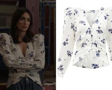 KALEIDOSCOPE : Ava’s Rose-Printed Silk Collarless Jacket in the blue episode