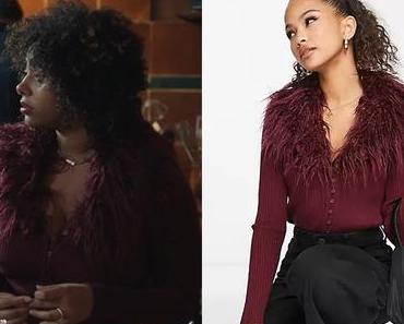 ICI TOUT COMMENCE : le Gilet lie-de-vin avec col en fausse fourrure de Billie dans l’épisode 573